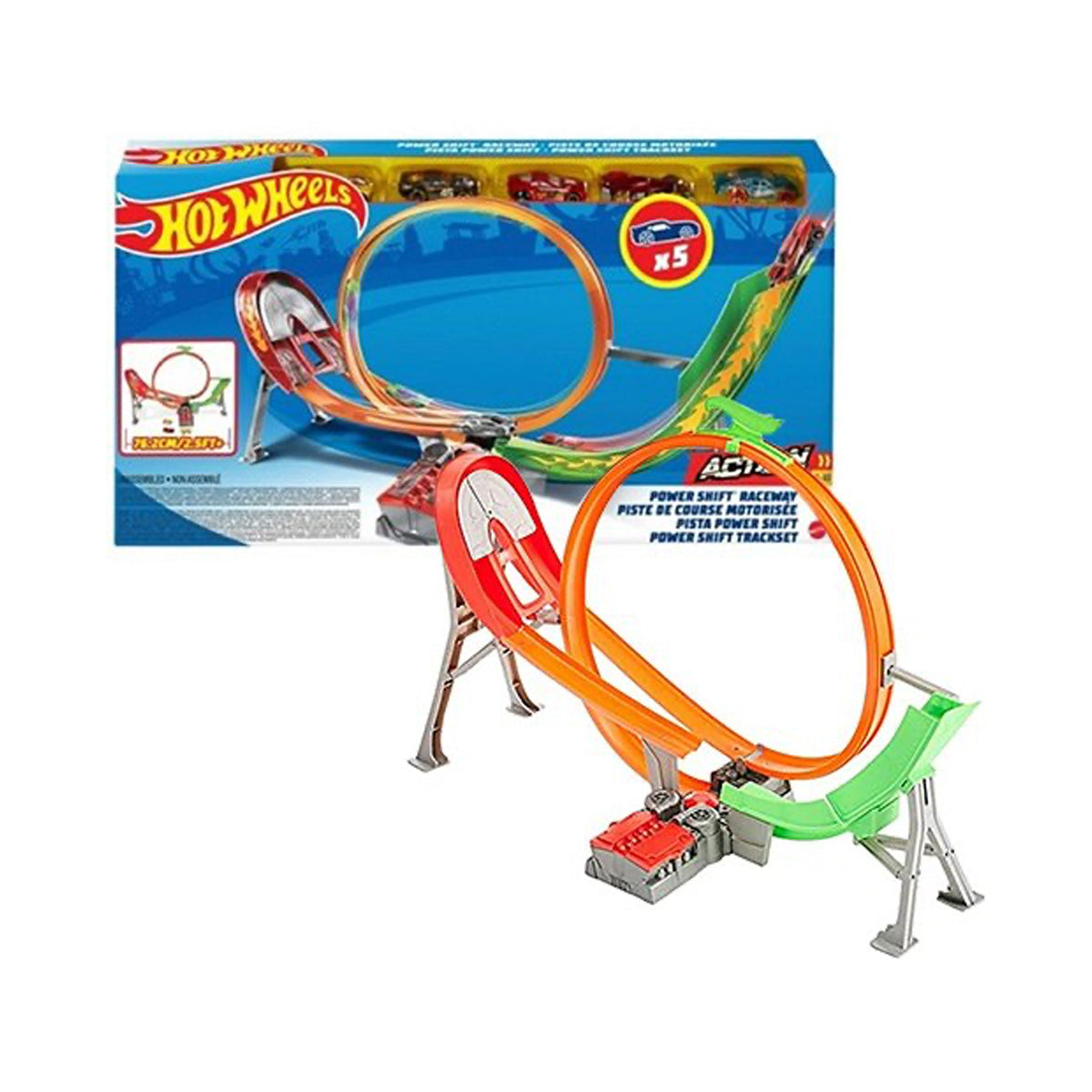 Hot Wheels Action Power Shift Motorizada Raceway Track Set de carreras con 5 coches incluidos