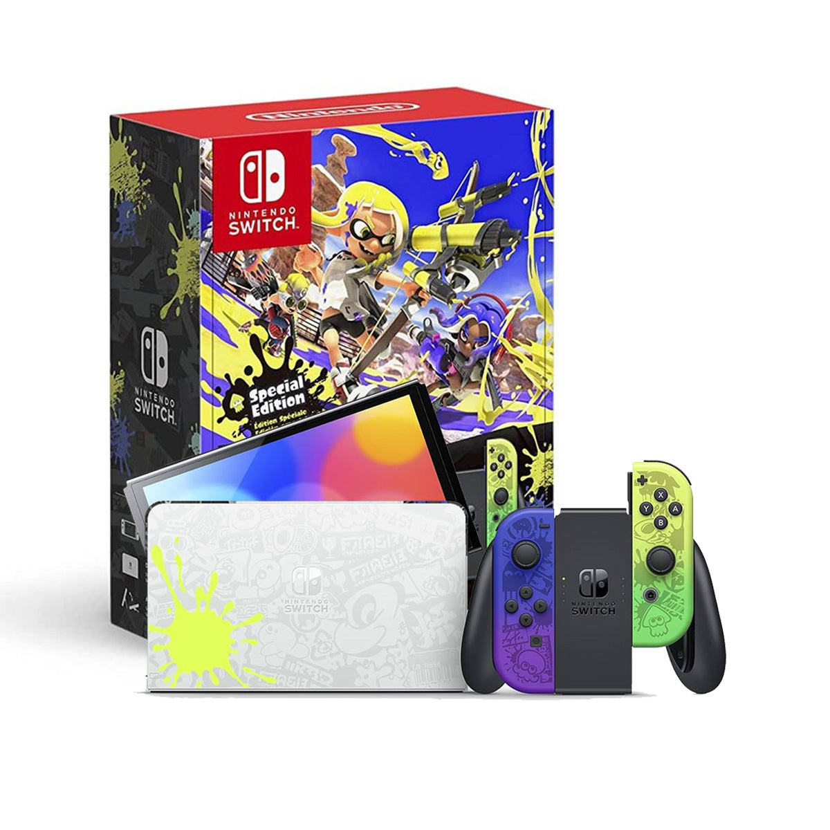 Nintendo Switch OLED Edición Limitada Splatoon 3 Neon Blue And Yellow Joy Con (Combo Incluye un juego + Vidrio Templado)