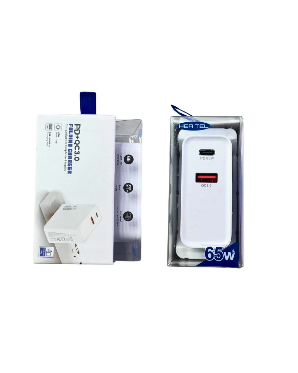 Cargador Hae Tel USB-A Y USB-C 65W Blanco