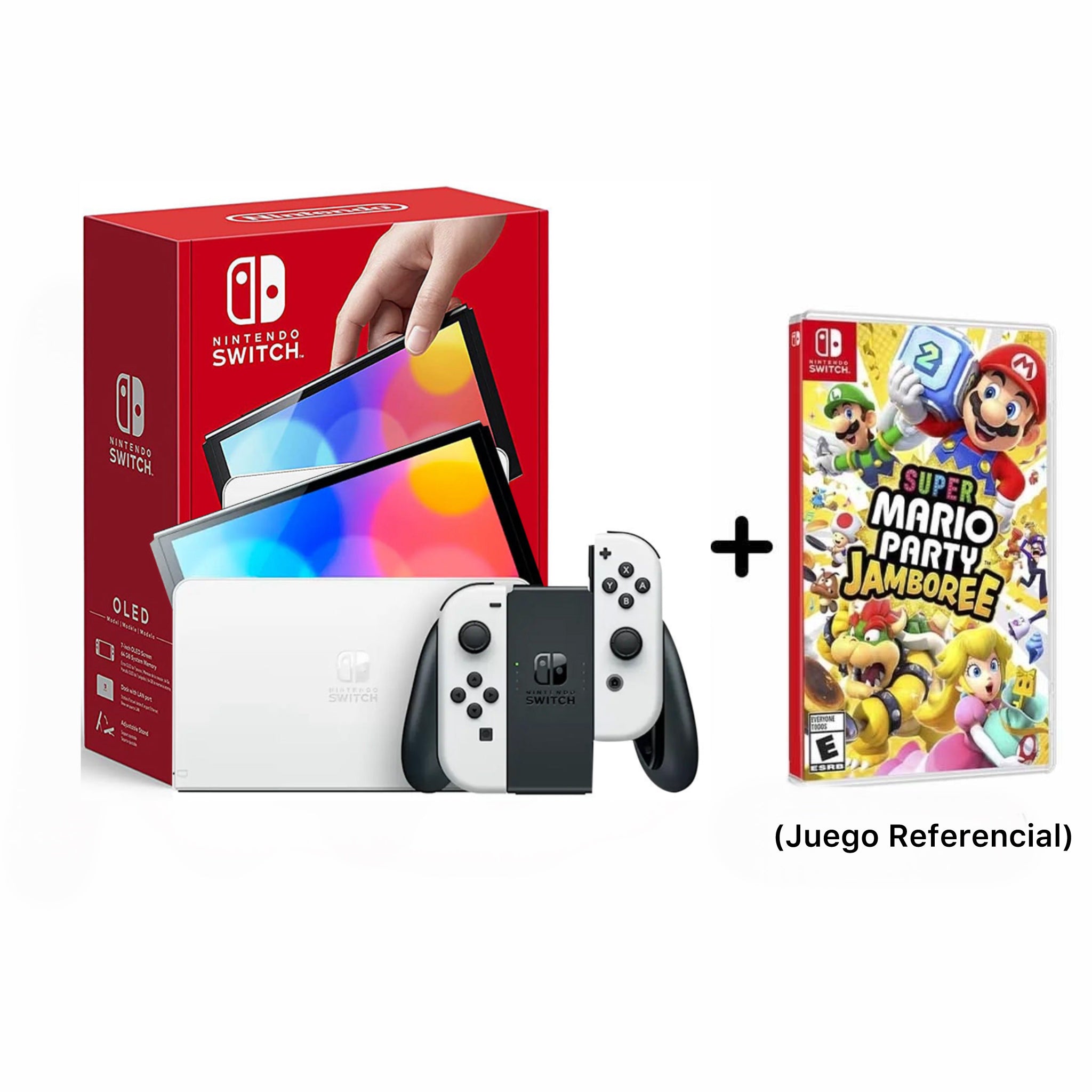 Consola Nintendo Switch OLED with White Joy-Con (Incluye un Juego a elección + Vidrio Templado + Gomas para Joystick)