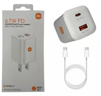 Taco Cargador + Cable (USB-C,USB-A Port) Para Xiaomi 67W GaN Dual