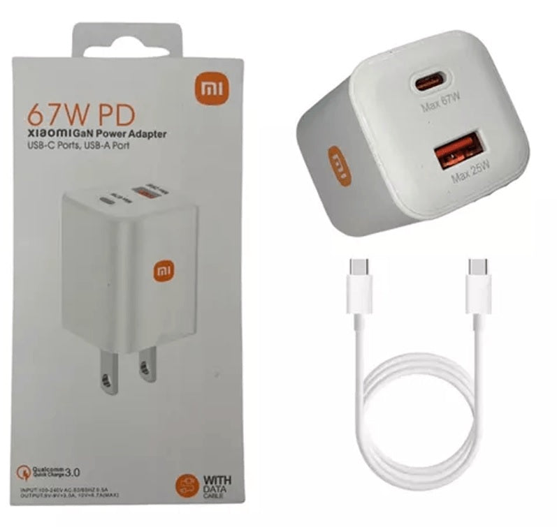 Taco Cargador + Cable (USB-C,USB-A Port) Para Xiaomi 67W GaN Dual